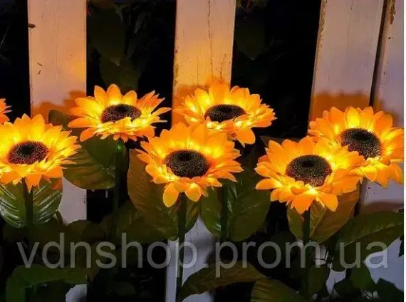 Садовый светильник на солнечной батарее Подсолнечник, 75 см, Теплый белый / Газонный светодиодный фонарь | Зображення 4