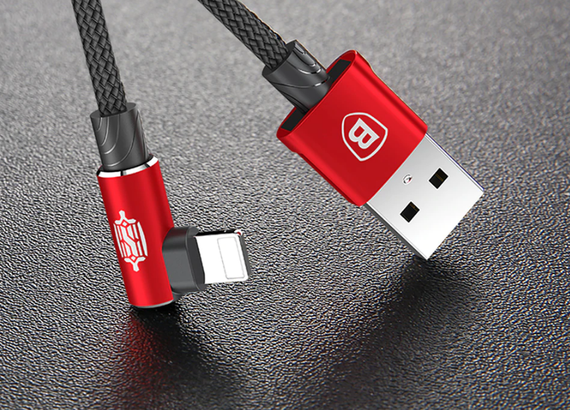 Угловой Lightning кабель Baseus Elbow Type Cable 1m - Black/Red | Зображення 6