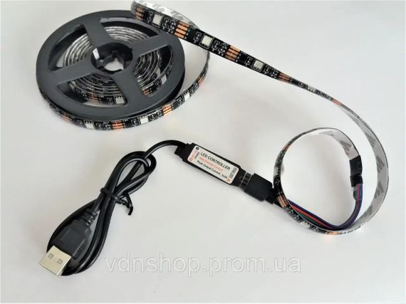 Стрічка світлодіодна RGB 5050 2м з пультом для підсвічування телевізора, монітора, меблів від USB | Зображення 3