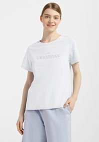 Футболка жіноча біла з принтом "I'm Ukrainian (срібло)", M