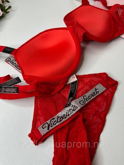 Комплект женского нижнего белья Victoria`s Secret со стразами 80В, Красный | Зображення 2