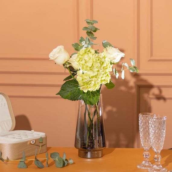 Скляна ваза для квітів 1.1 л декоративна прозора ваза для букета 21 см HP-10-3 | Зображення 1