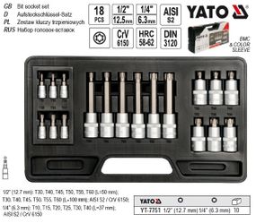 Набир головок торцевих 1/2" 1/4" YATO Польща з наконечникам TORX T10-T60 18 штук YT-7751