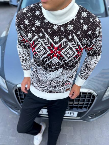 Мужской новогодний свитер с узорами PA2654 цвет белый, размер L