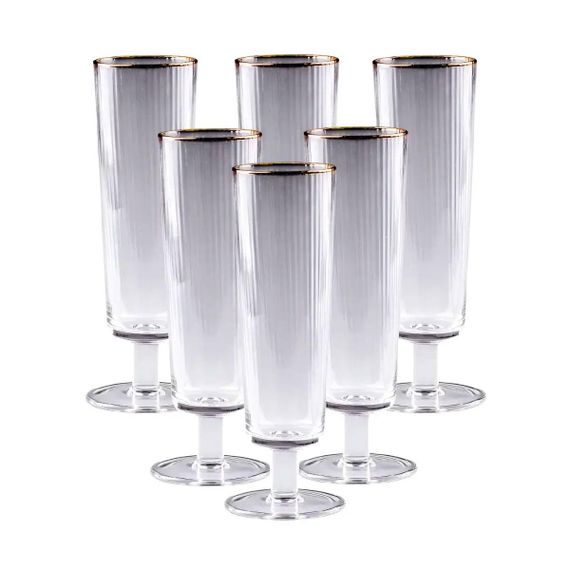 Келихи для шампанського із золотою облямівкою 6 штук по 300 мл HP82