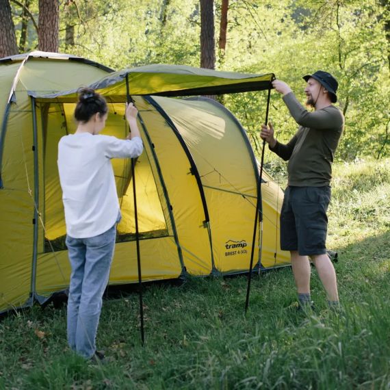 Туристична палатка Tramp Brest 4 Намет Кемпінговий з тамбуром та двома кімнатами 4 місця Олива | Зображення 9