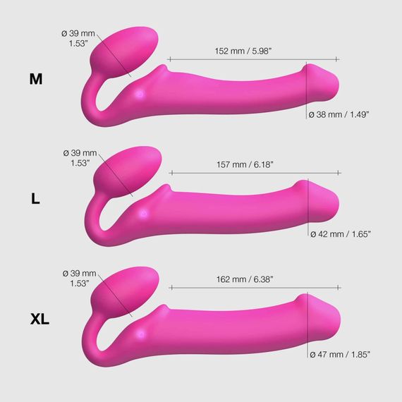 Безремінний страпон з вібрацією Strap-On-Me Vibrating Fuchsia XL, діам. 4,7см, пульт ДК, регульований | Зображення 4