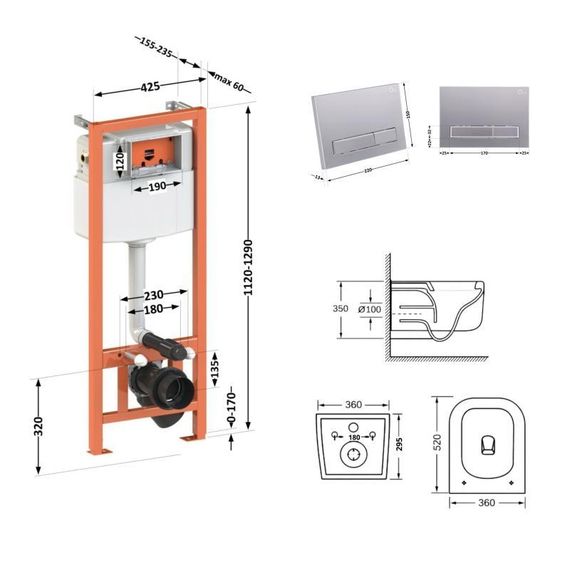 Готове рішення Qtap для ванної кімнати: підвісний унітаз Gemini Ultra Quiet 520х360х350 + комплект інсталяції Nest 4 в 1 | Зображення 1