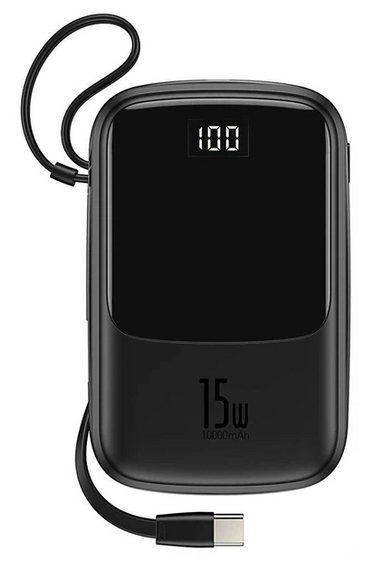 Повербанк Baseus Qpow 10000 мАч со встроенным кабелем Lightning 15 Вт Черный | Зображення 1