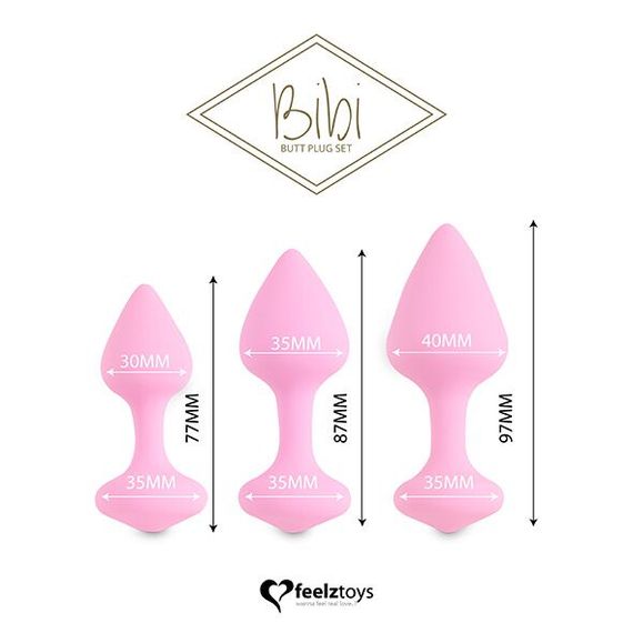 Набір силіконових анальних пробок FeelzToys - Bibi Butt Plug Set 3 pcs Pink | Зображення 1