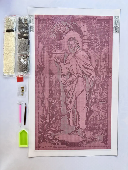 Алмазная мозаика Икона Иисус стучится в дверь в сером цвете 40х70 см ColorArt SS812 | Зображення 1