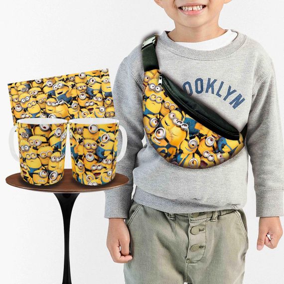 Набор: детская сумка-бананка+кружка Миньоны 32х15см,бананка для мальчика через плечо на подарок (00936)