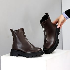 Шикарні шкіряні черевики на блискавці натуральна шкіра колір Шоколад