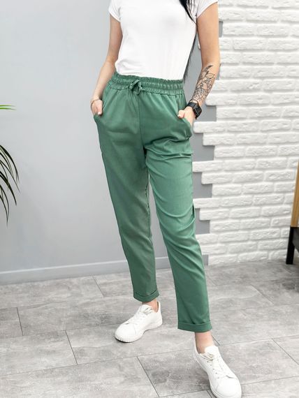 Женские легкие льняные брюки укороченные GF1702 цвет фисташковый, размер 48