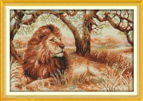 Набор для вышивания по нанесённой на канву схеме "The African Lion". AIDA 14CT printed 51*36 см