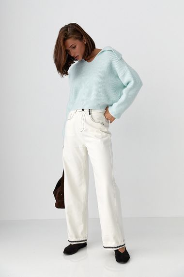 Джемпер у рубчик із відкладним коміром - блакитний цвет, ONE SIZE (є розміри) | Зображення 2