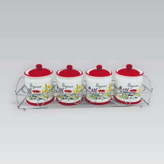 Набор для специй Maestro MR-20008-04CS Flora 4 керамические баночки с подставкой
