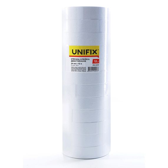 Лента клейкая двухсторонняя на бумажной основе 24мм 10м (туба 12 шт) UNIFIX