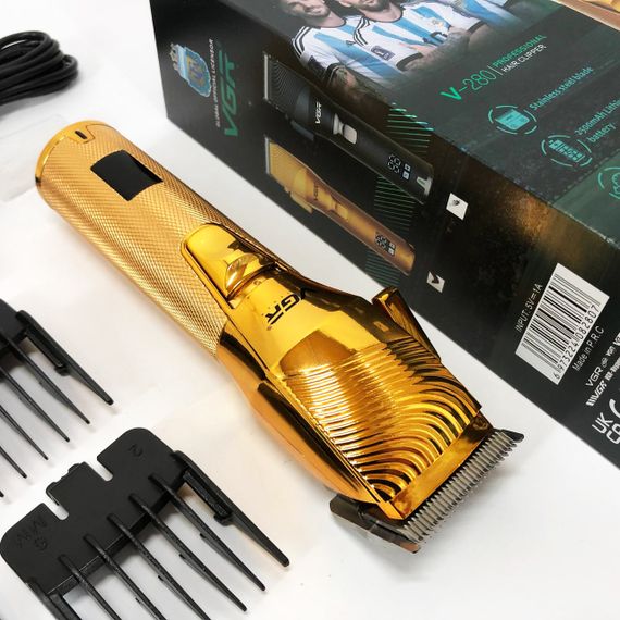 Акумуляторна машинка для стрижки волосся VGR V-280 з дисплеєм та насадками якісна. Колір: золотий | Зображення 4