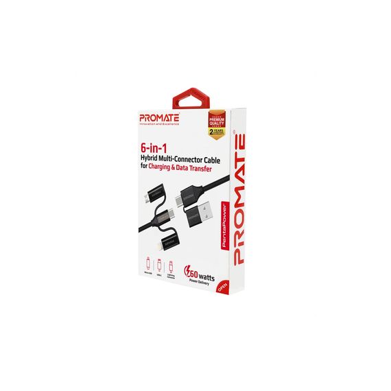 Дата кабель USB 2.0 AM to Lightning + Micro 5P + Type-C pentapower.black Promate (pentapower.black) | Зображення 1