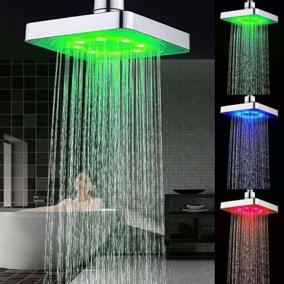 Лійка насадка для душу з LED підсвічуванням RGB світлодіодна, квадратна 150 мм LED Shower head