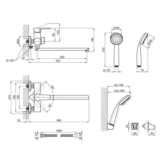 Смеситель для ванны Lidz Nicole 005 с поворотным изливом (c душевым гарнитуром) (k35) LDNIC005CRM22140 Chrome | Зображення 1