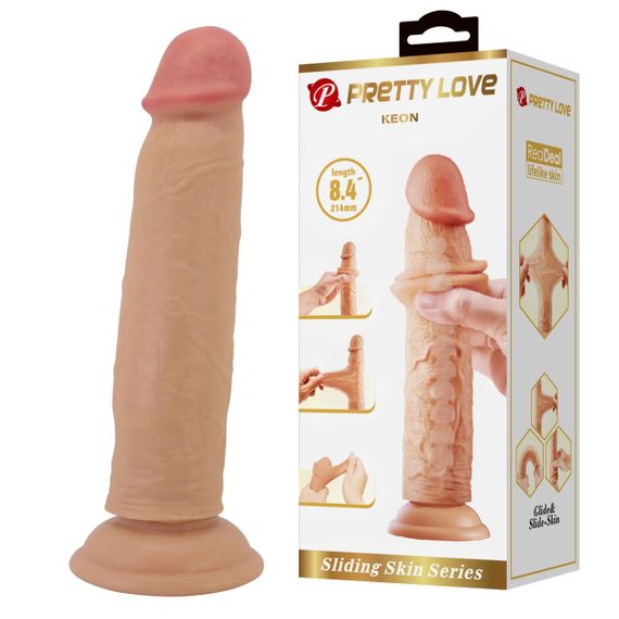 Фалоімітатор реаліст Pretty Love Keon з рухомою шкірою, тілесний, 21.4 х 4.4 см sexstyle