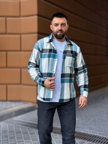 Тепла чоловіча байкова сорочка в клітку на ґудзиках розмір L колір зелений  Vi1048 | Зображення 2