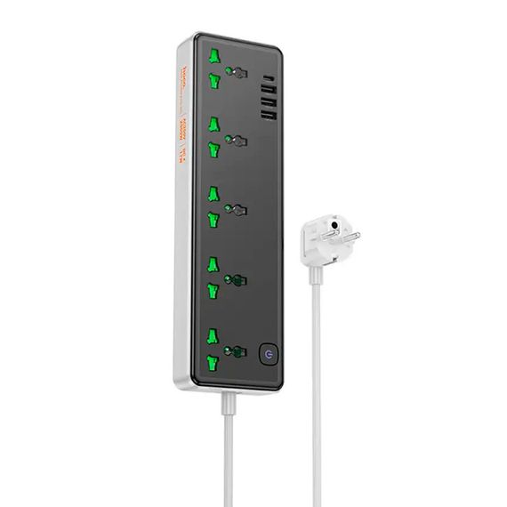 Мережевий фільтр HOCO AC13A на 5 розеток + 3 USB + USB-C, 17W, кабель 1, 5 м | Зображення 2