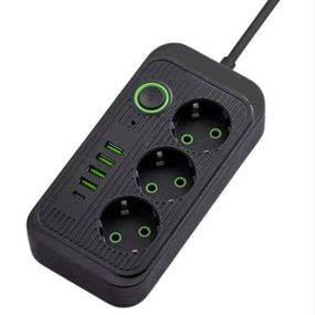 Мережевий фільтр з USB (3×220В+4×USB+1×Type-C) QL-1074U 3 метри Чорний