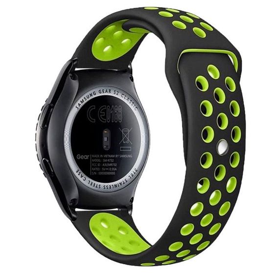 Спортивний ремінець Primo Perfor Sport для годинника Samsung Gear S2 Classic SM-R372 / R735 - Black&Green | Зображення 1