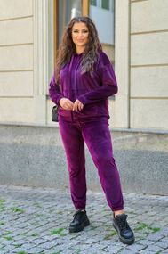 Женский велюровый спортивный костюм худи и штаны, большие размеры и батал, SS160 цвет бордовый, размер 56/60