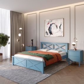 Двоспальне дерев'яне ліжко Mebigrand Прованс Н Сіро-синій (S7010R90B) 180х200 см (MBG-3137)