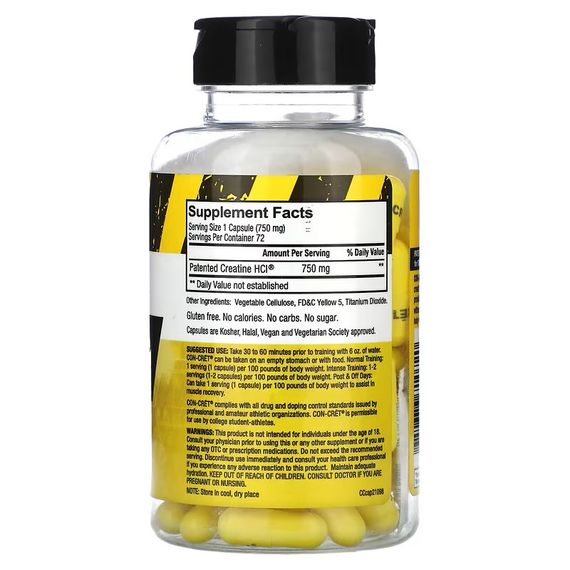 Креатин гідрохлорид Con-Cret Creatine HCl, 750 mg, 72 Capsules | Зображення 1
