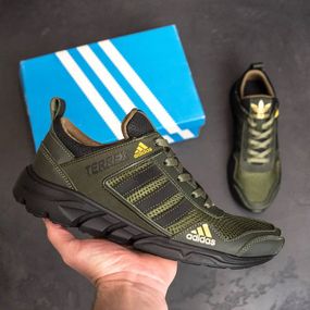 Кросівки літні Adidas Terrex натуральна шкіра - вставка сітка колір: олива