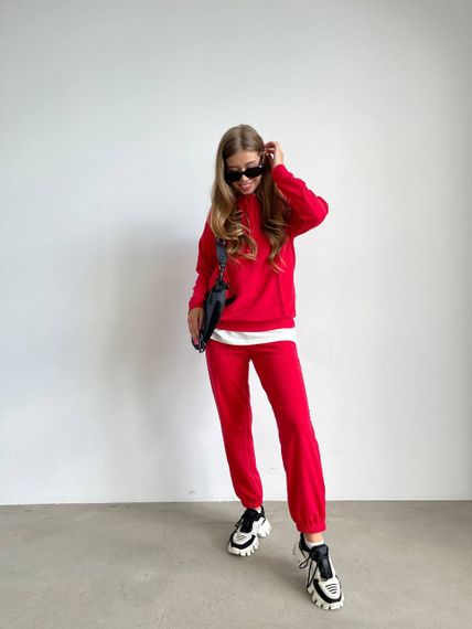 Женский спортивный костюм худи и джоггеры демисезонный двунитка BF536 размер 46/48, цвет красный
