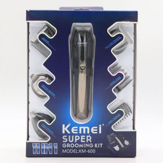 Машинка для стрижки волосся 11в1 Kemei KM 600 з насадками / Тример чоловічий для бороди з підставкою | Зображення 9