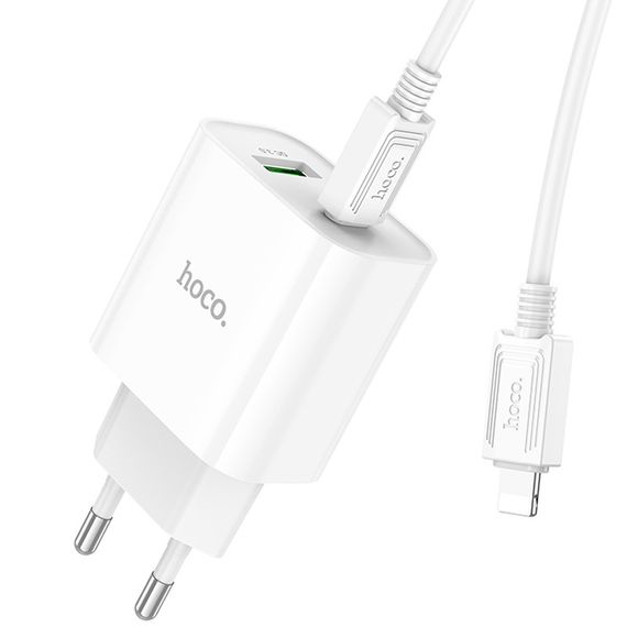 СЗУ Hoco C80A Plus Rapido PD20W+QC3.0 (1USB-A/1C) + кабель Type-C to Lightning White | Зображення 3