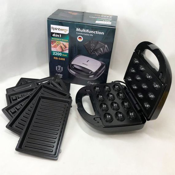Бутербродница гриль сендвичница Rainberg RB-5408, Электробутербродница, XB-454 Мультипекарь вафельница | Зображення 5