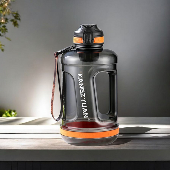 Эко-бутылка KANGZYUAN 2200 мл (2.2 л) - Черная Tritan BPA-free, ударопрочная, спортивная с ручкой и ремешком | Зображення 6