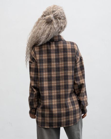 Женская фланелевая рубашка в клетку на пуговицах свободная, MN0003  цвет коричневый, размер L/XL | Зображення 1