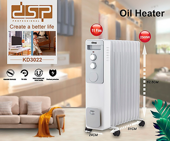 Обігрівач масляний на 11 секцій радіаторний DSP KD-3022 2500BT білий (24404-KD-3022_3248) | Зображення 4