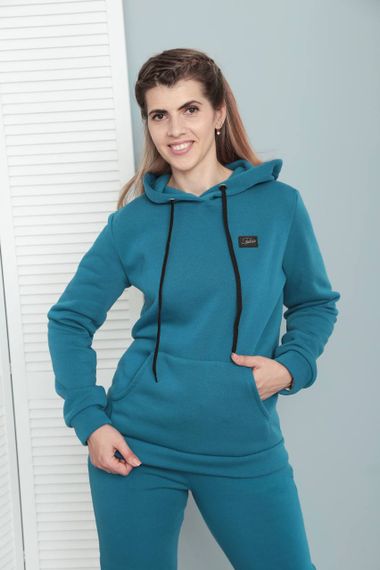 Женский теплый спортивный костюм на флисе худи и штаны, GF5701 цвет бирюзовый, размер 50/52 | Зображення 2