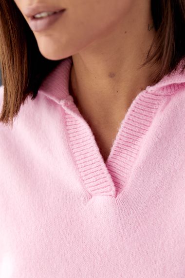 В'язаний однотонний светр-поло - рожевий цвет, ONE SIZE (є розміри) | Зображення 3