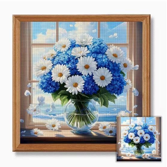 Набор для вышивки крестом ZUOANLF «Ромашки у океана» 14CT, 40x40 см, канва Аида с нанесенным рисунком | Зображення 5