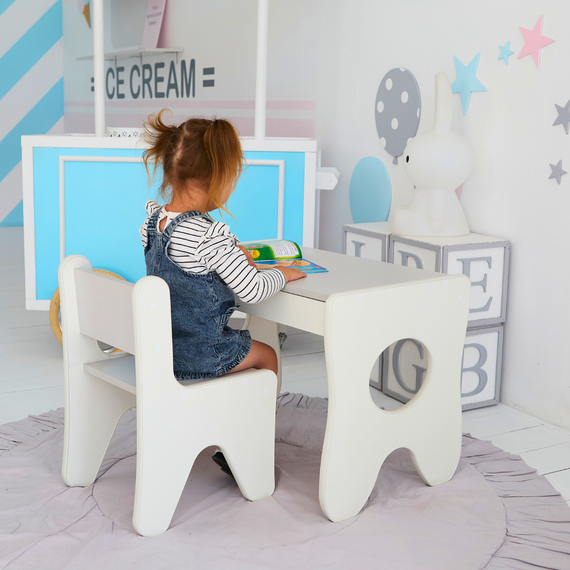 Стільчик для дитячої кімнати 55×37×33 дитячий зручний стілець для ігор, білий з сірим | Зображення 1