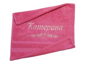 Полотенце с именной вышивкой махровое лицевое 50*90 коралловый Екатерина 04259