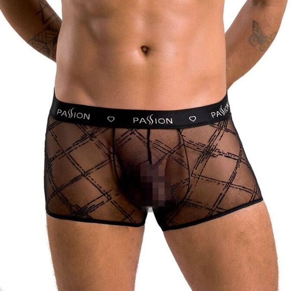 Чоловічі прозорі боксери Passion Short James S/M, чорні, сітка