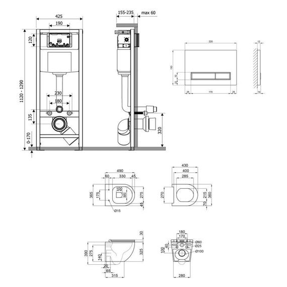 Готове рішення Qtap для ванної кімнати: підвісний унітаз Robin Ultra Quiet 490x365x325 + комплект інсталяції Nest 4 в 1 | Зображення 1