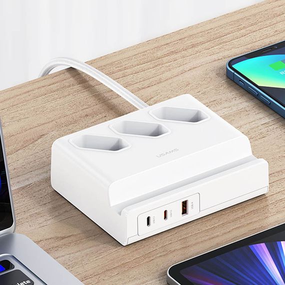 СЗУ Usams US-CC160 P1 65W Super Si Fast Charging USB Extension Socket | Зображення 1